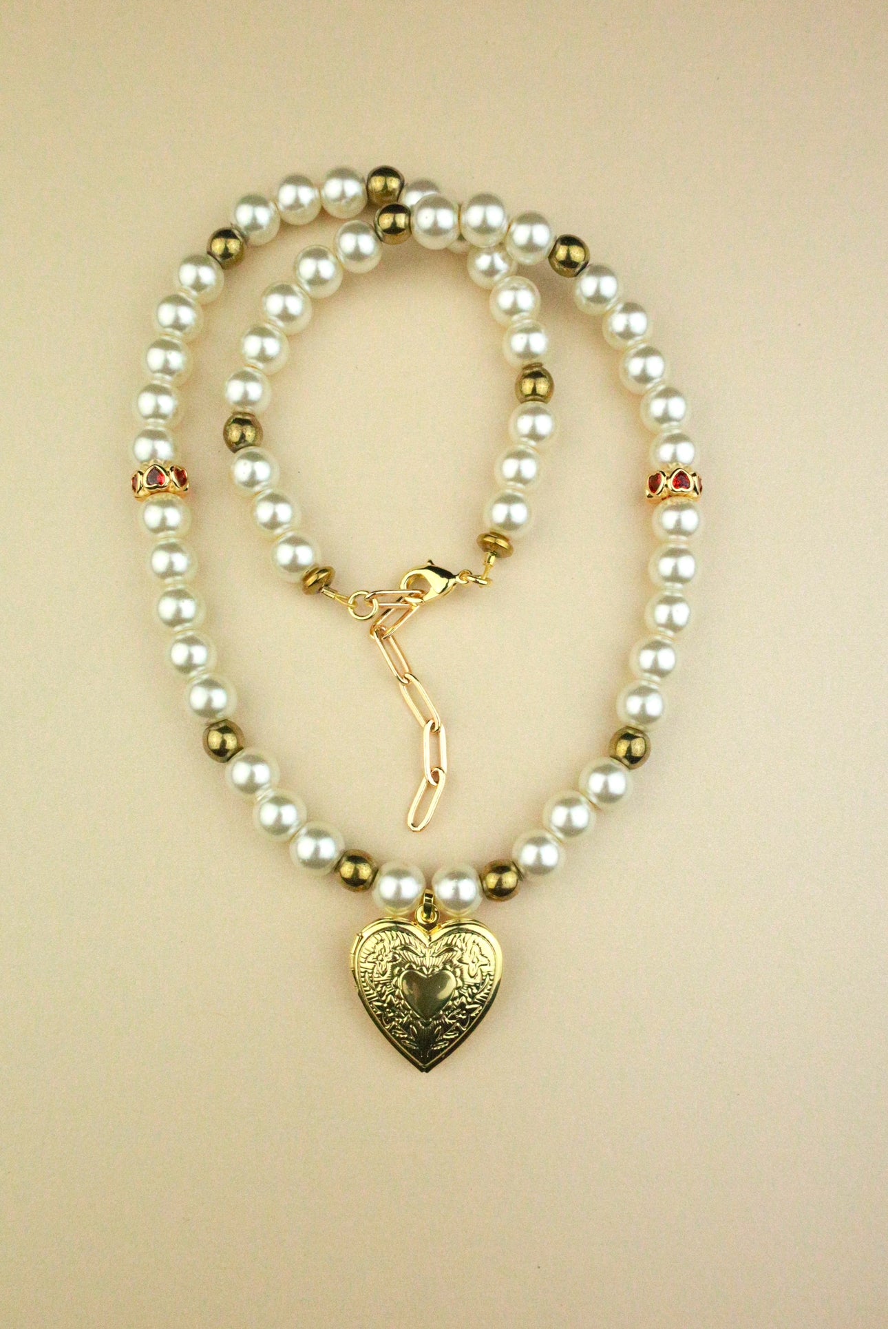 AC Locket Pearl Beaded Necklace