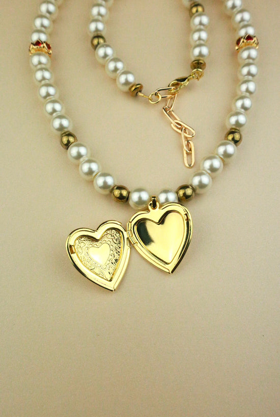 AC Locket Pearl Beaded Necklace