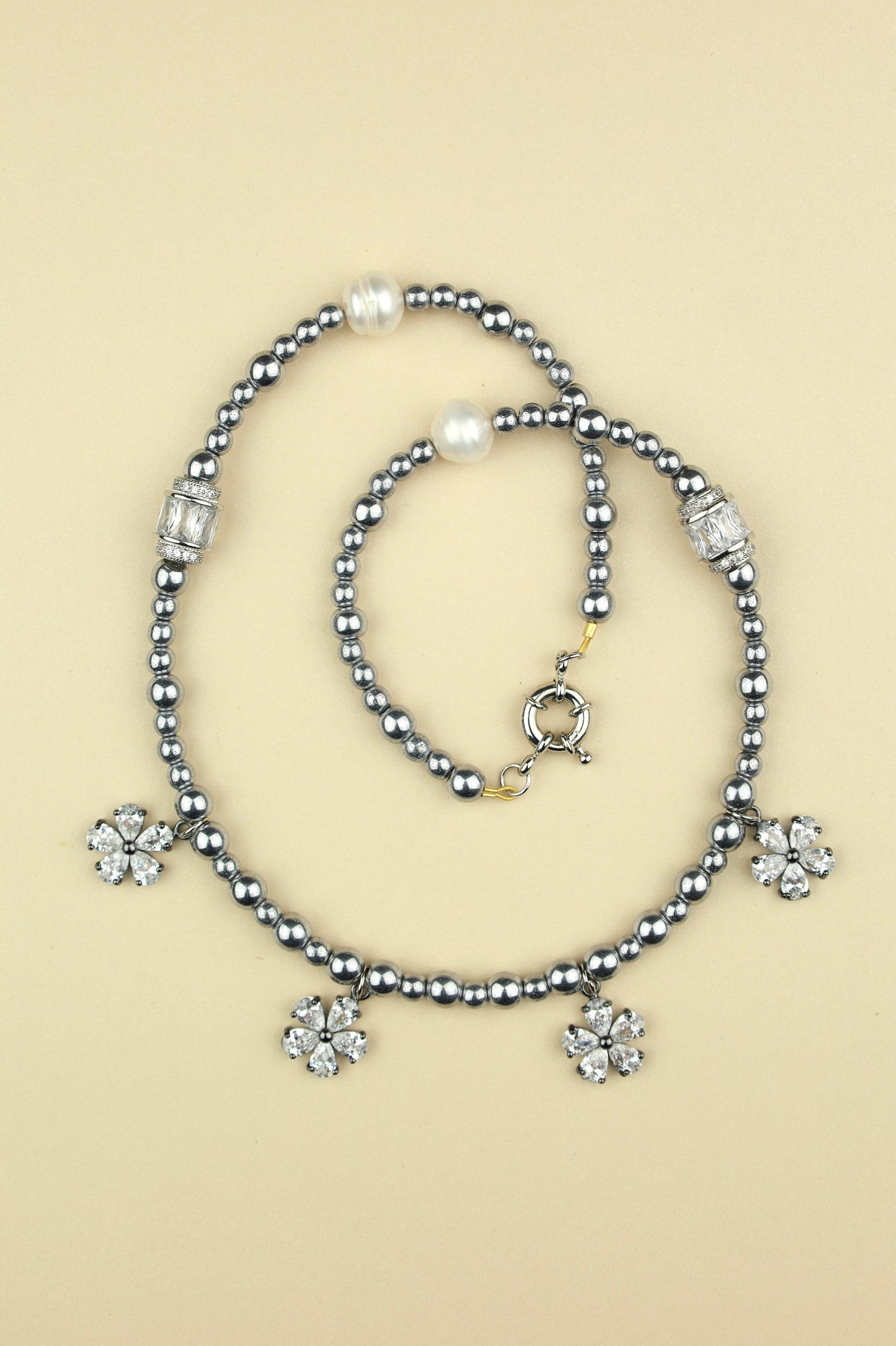 Bloom Beaded Flower Charm necklace (silver)