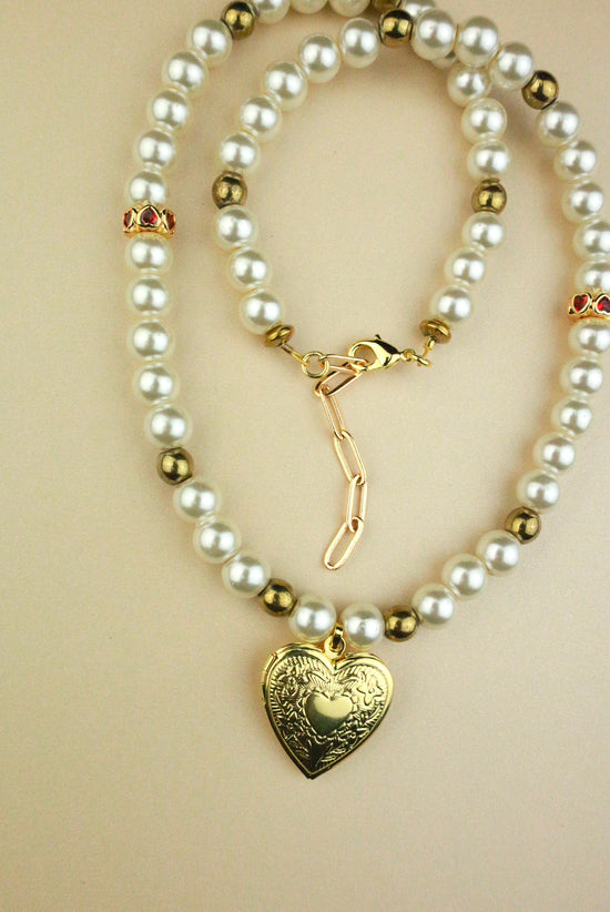 AC Locket Pearl Beaded Necklace