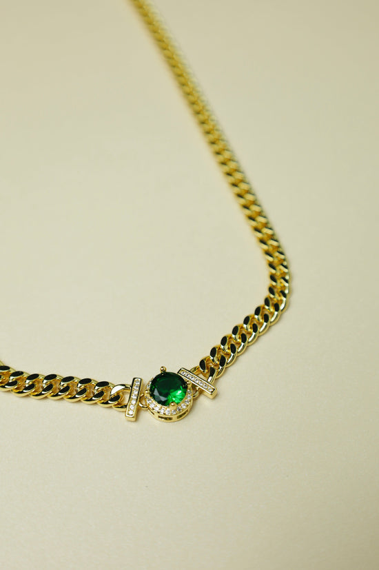 Cuban Chain Link Necklace / Green 